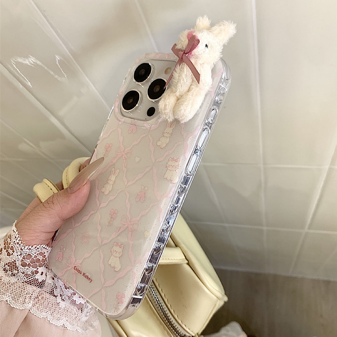 iPhoneケース かわいい うさぎ ぬいぐるみ付き スマホケース