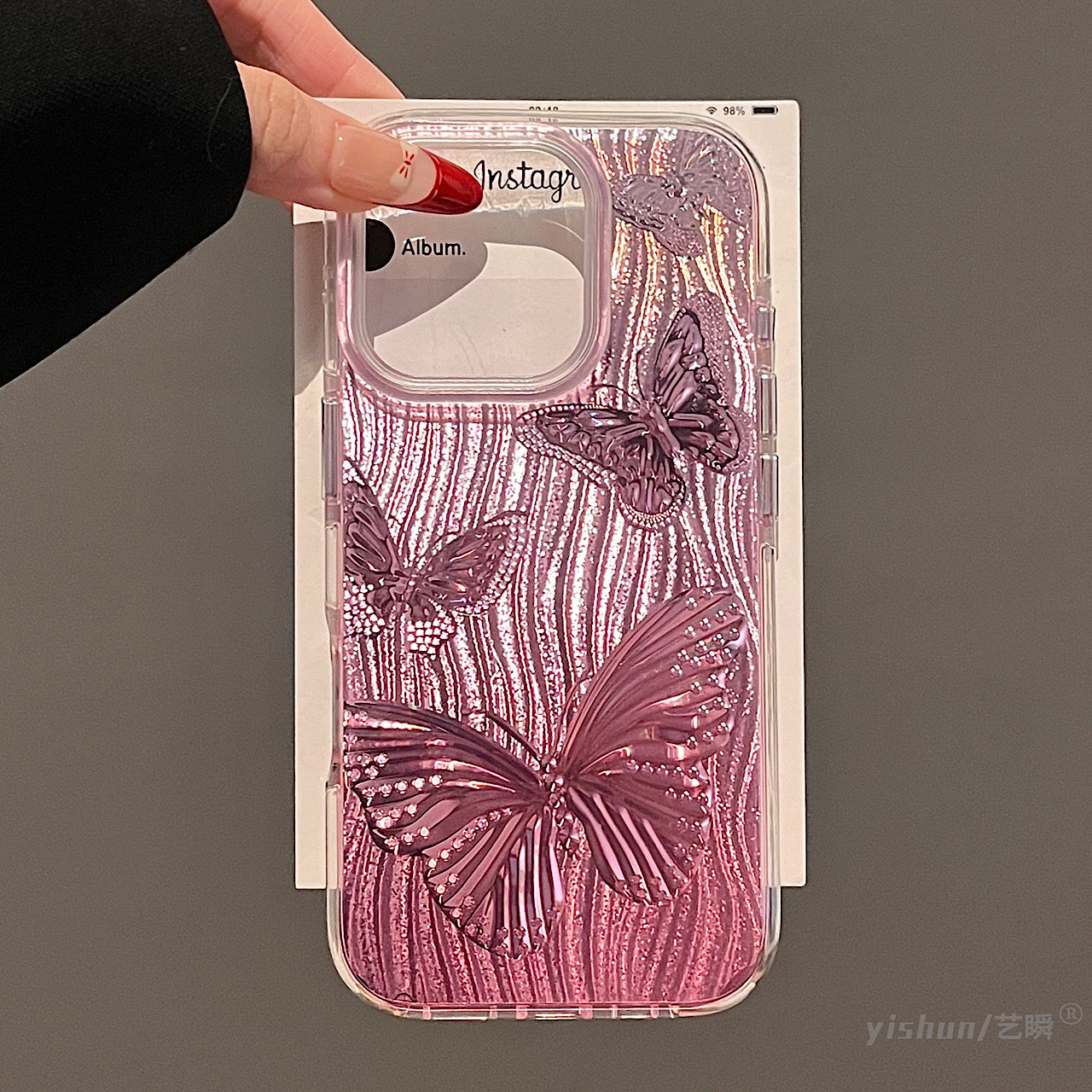 iPhoneケース おしゃれ キラキラ 蝶々 単色 スマホケース
