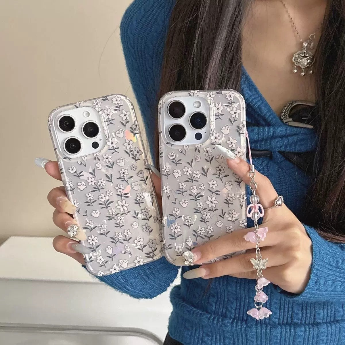 iPhoneケース おしゃれ ホワイト フラワー スマホケース