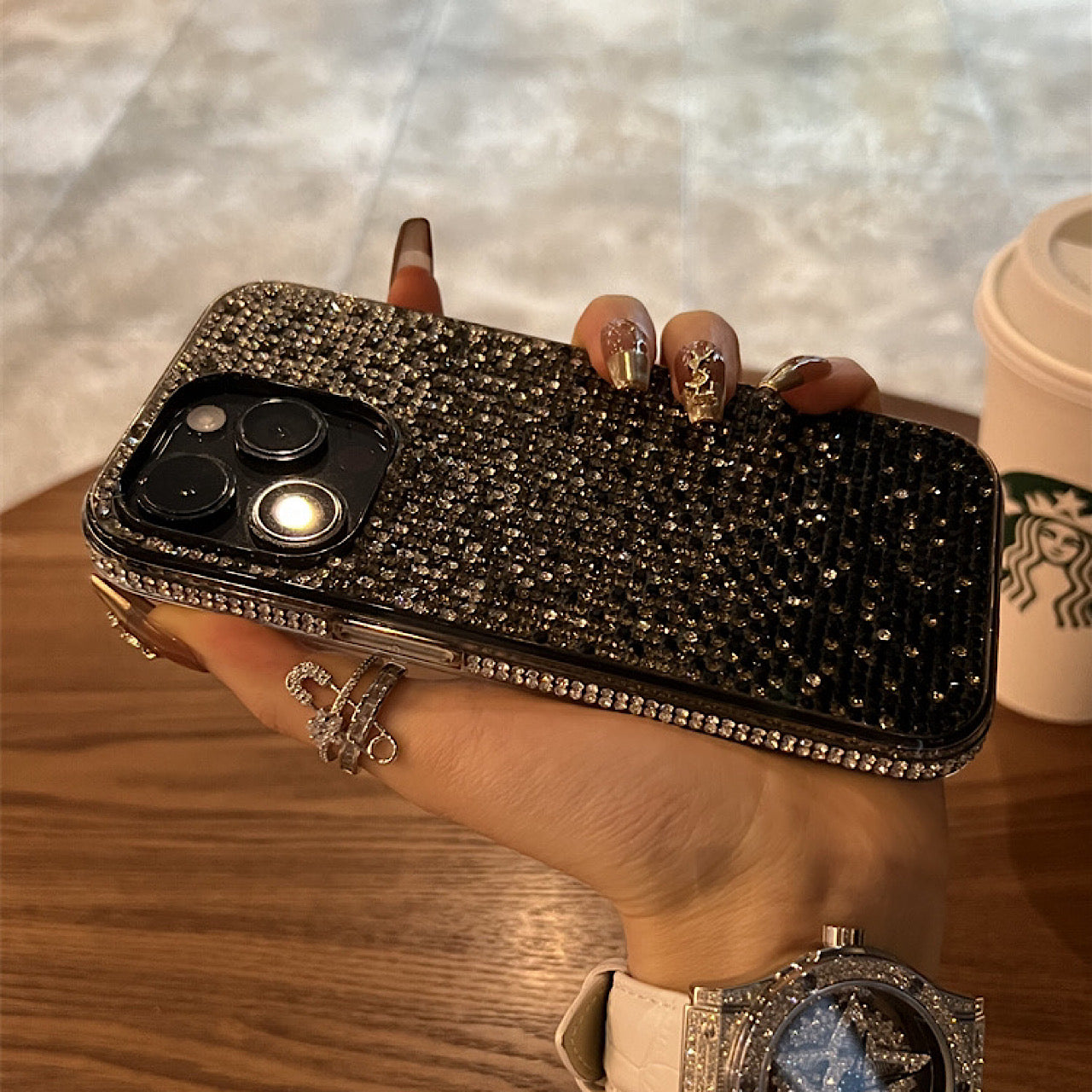 iPhoneケース おしゃれ キラキラ ブラック 韓国 スマホケース