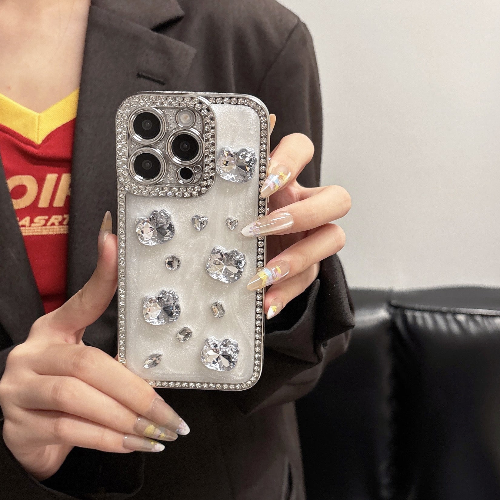 iPhoneケース かわいい 立体 ねこ キラキラ ホワイト スマホケース