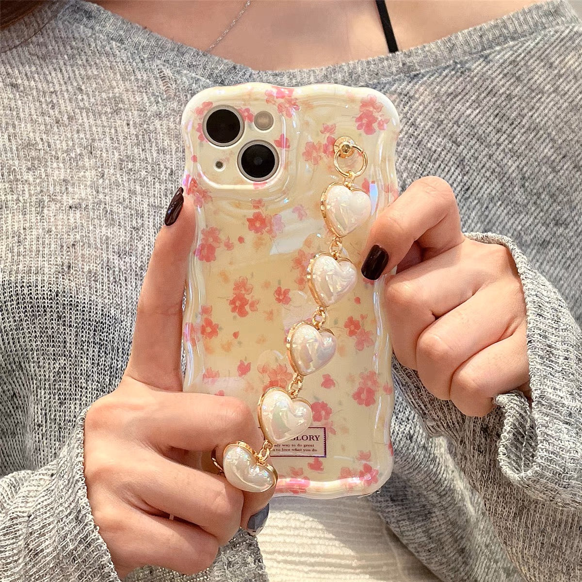 iPhoneケース かわいい フラワー イエロー 持ち手付き スマホケース