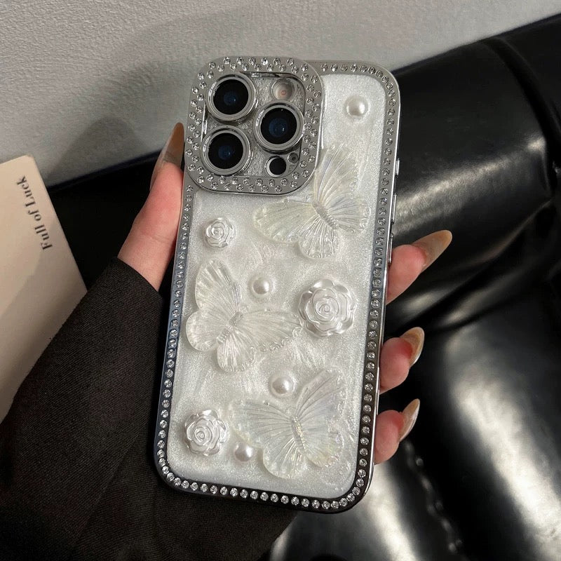 iPhoneケース おしゃれ 立体 蝶々 ホワイト スマホケース