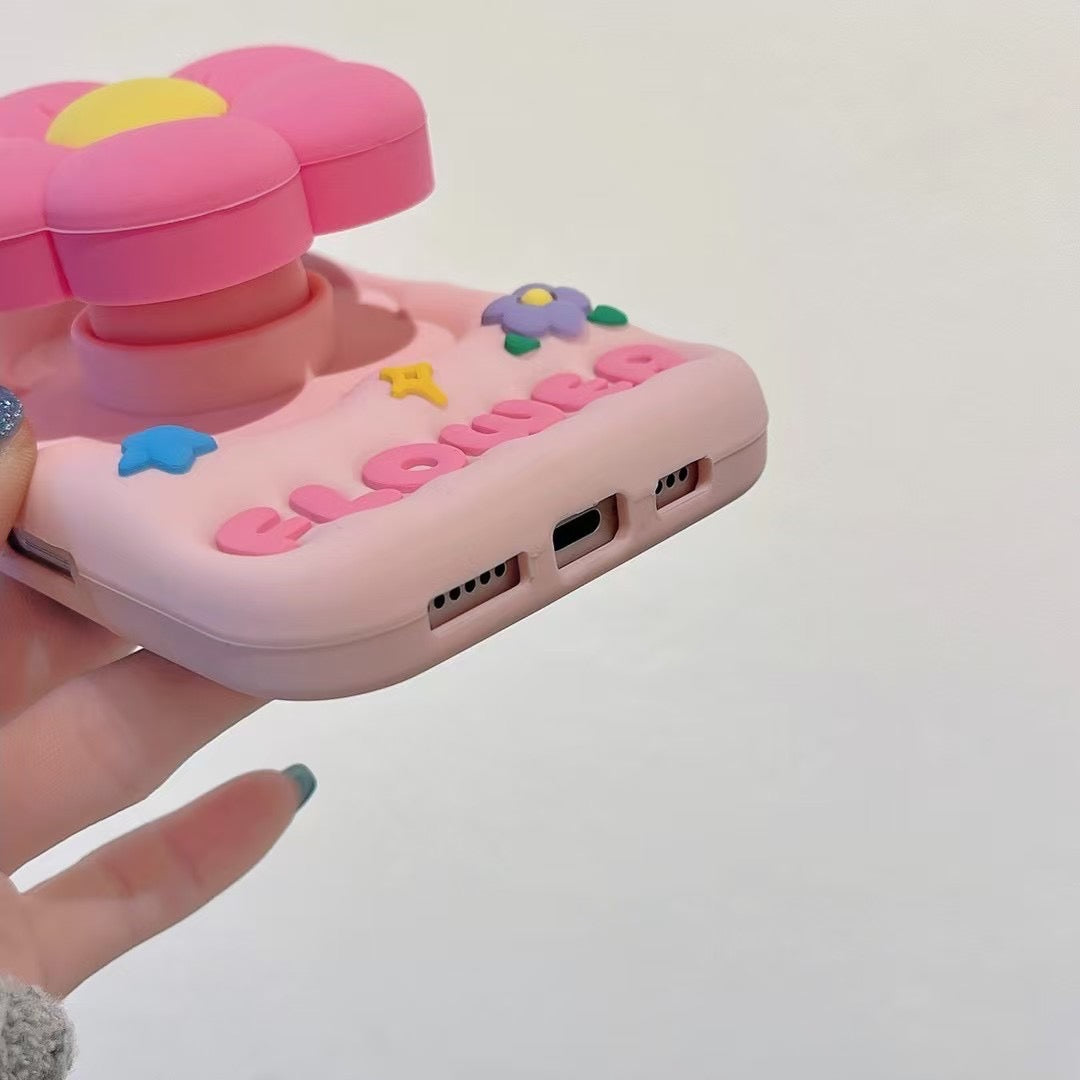 iPhoneケース かわいい ピンク フラワー スタンド付き スマホケース