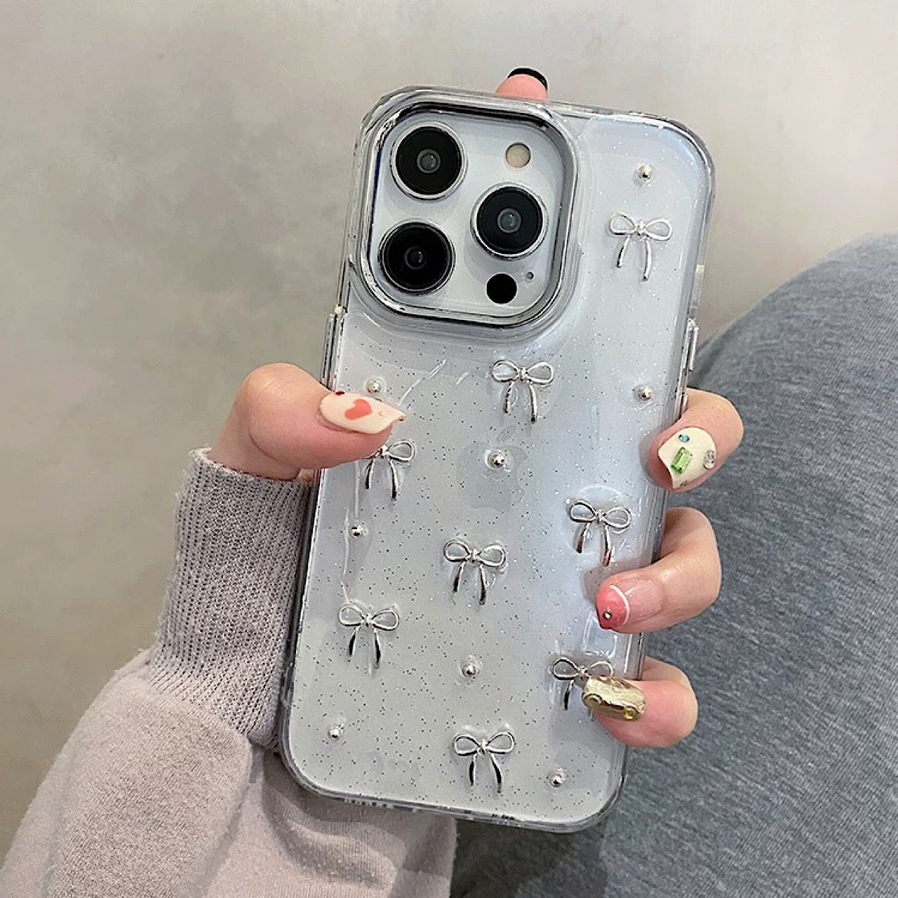 iPhoneケース おしゃれ リボン ホワイト スマホケース