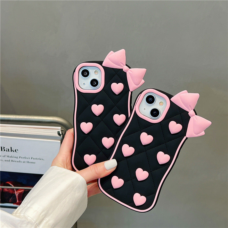 iPhoneケース 立体リボン 透明 ハート スマホケース