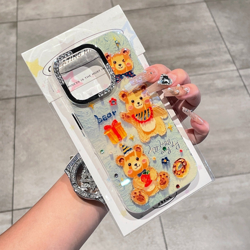 iPhoneケース かわいい くまイラスト キラキラ スマホケース