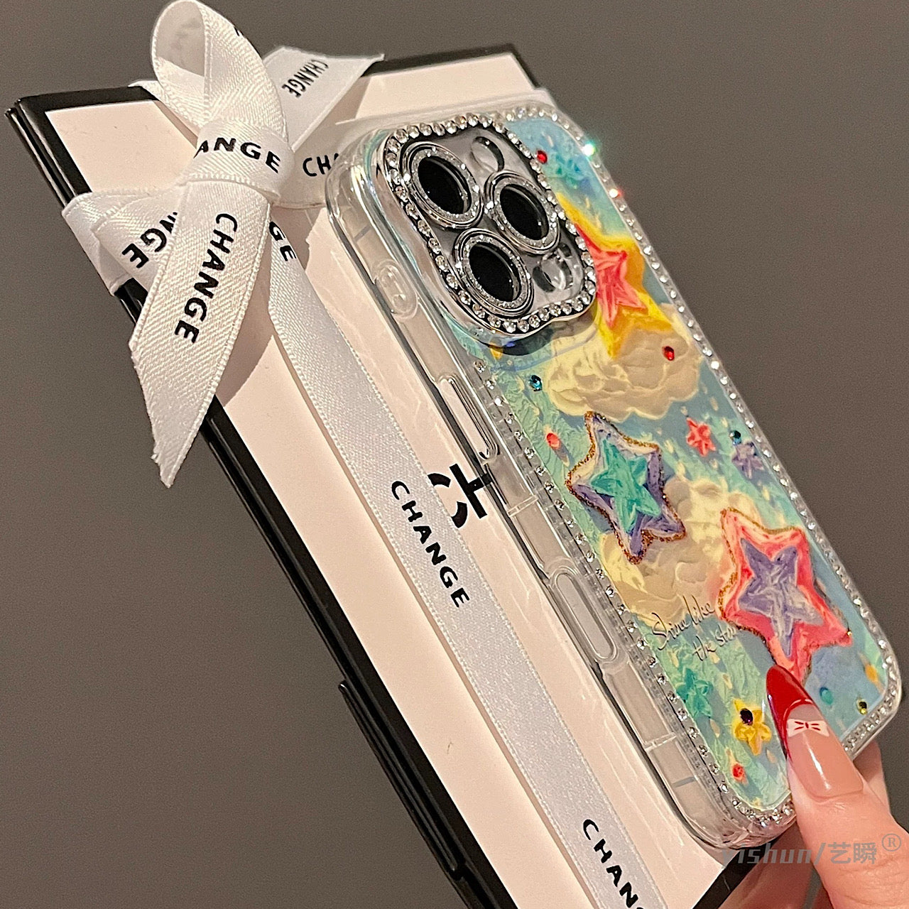 iPhoneケース ポップ 可愛い レインボースター 雲柄 スマホケース