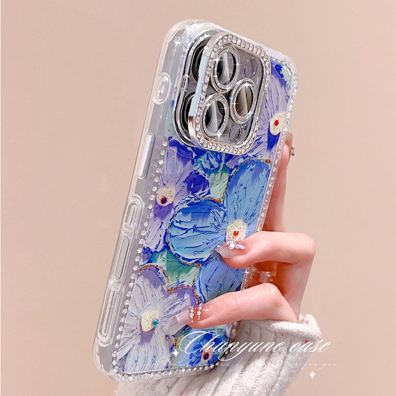 iPhoneケース おしゃれ キラキラ お花柄 スタンド付き スマホケース