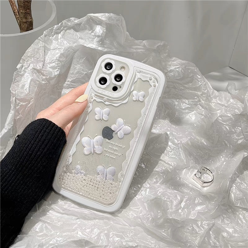 iPhoneケース おしゃれ 蝶々 ホワイト 透明 クリア スマホケース