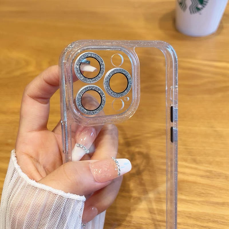 iPhoneケース キラキラ カメラ保護付き シンプル 透明 クリア スマホケース