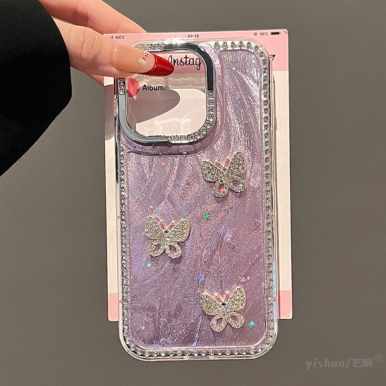 iPhoneケース おしゃれ 立体 蝶々 ピンク スマホケース