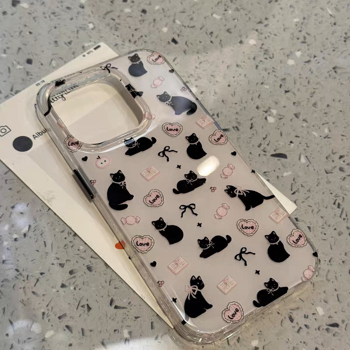iPhoneケース かわいい 黒猫 ホワイト スマホケース