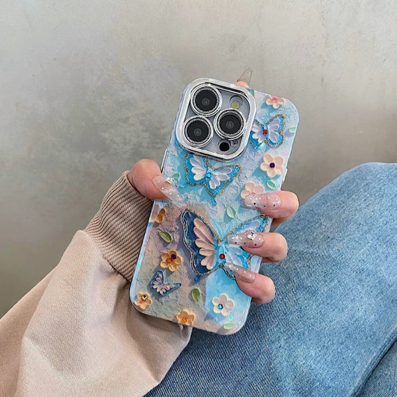 iPhoneケース おしゃれ 蝶々 ブルー スマホケース