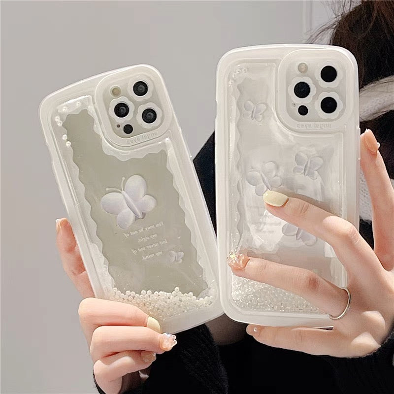 iPhoneケース おしゃれ 蝶々 ホワイト 透明 クリア スマホケース