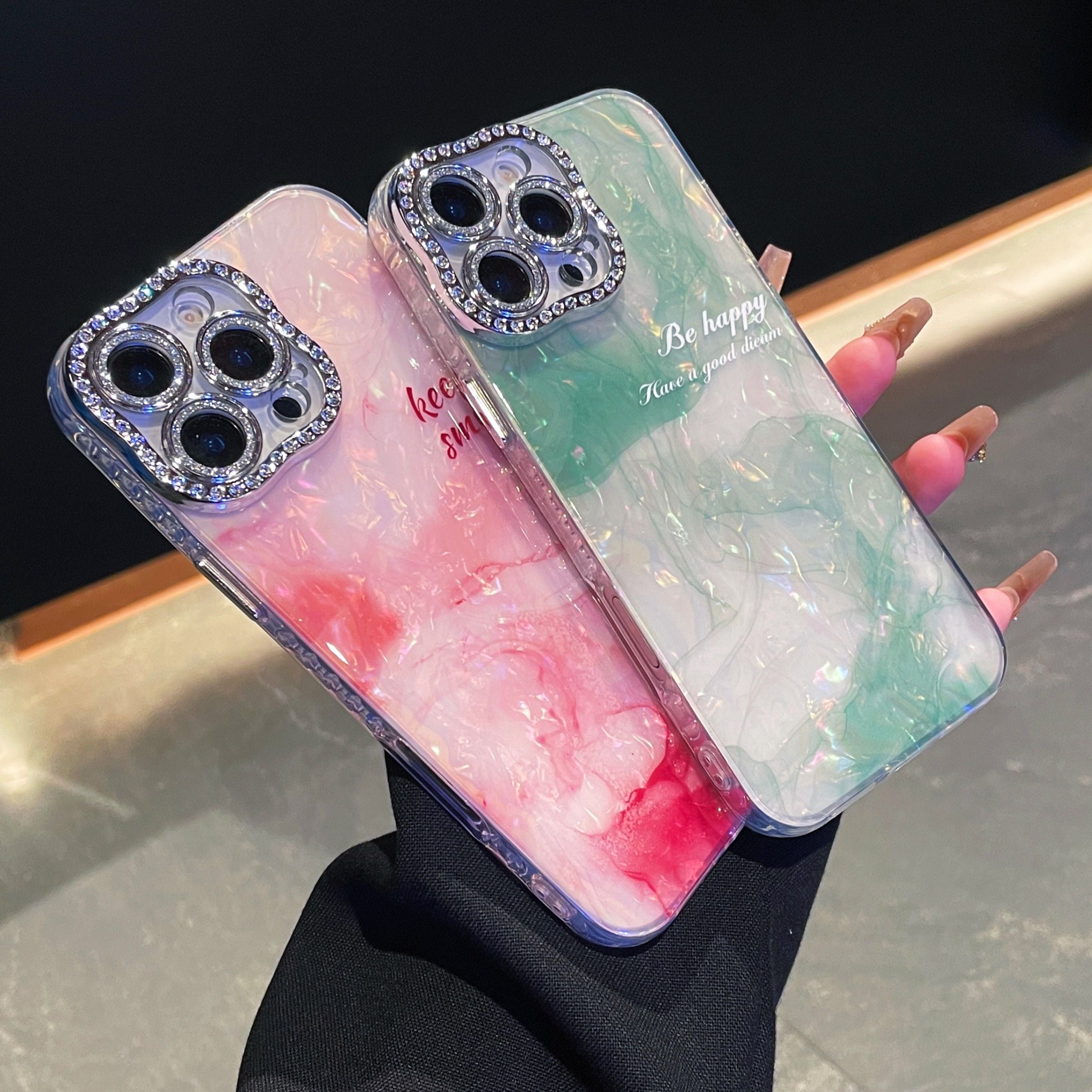iPhoneケース 大理石風マーブル × メッセージロゴ スマホケース