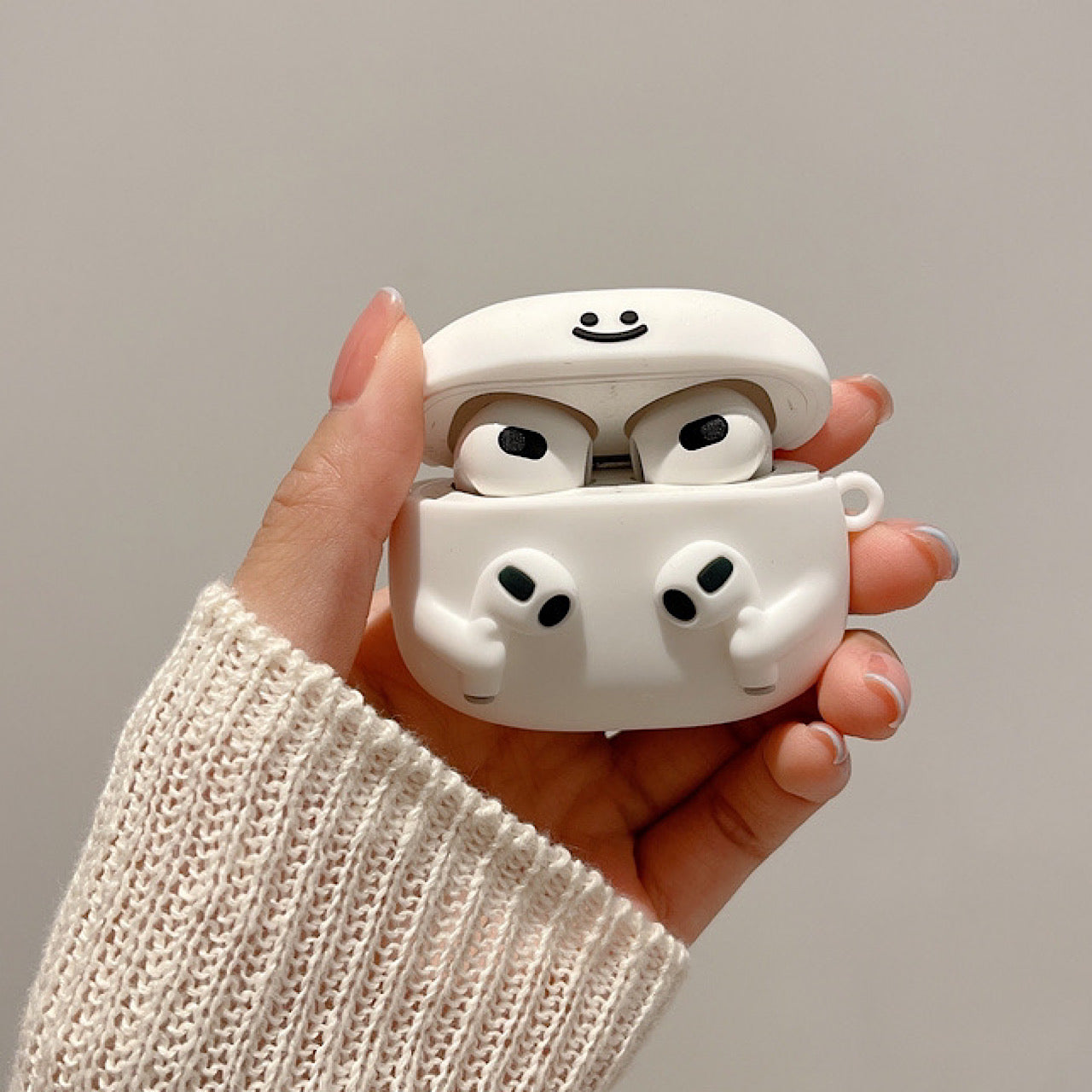 AirPodsケース かわいい にっこり笑顔 ホワイト AirPods Proケース
