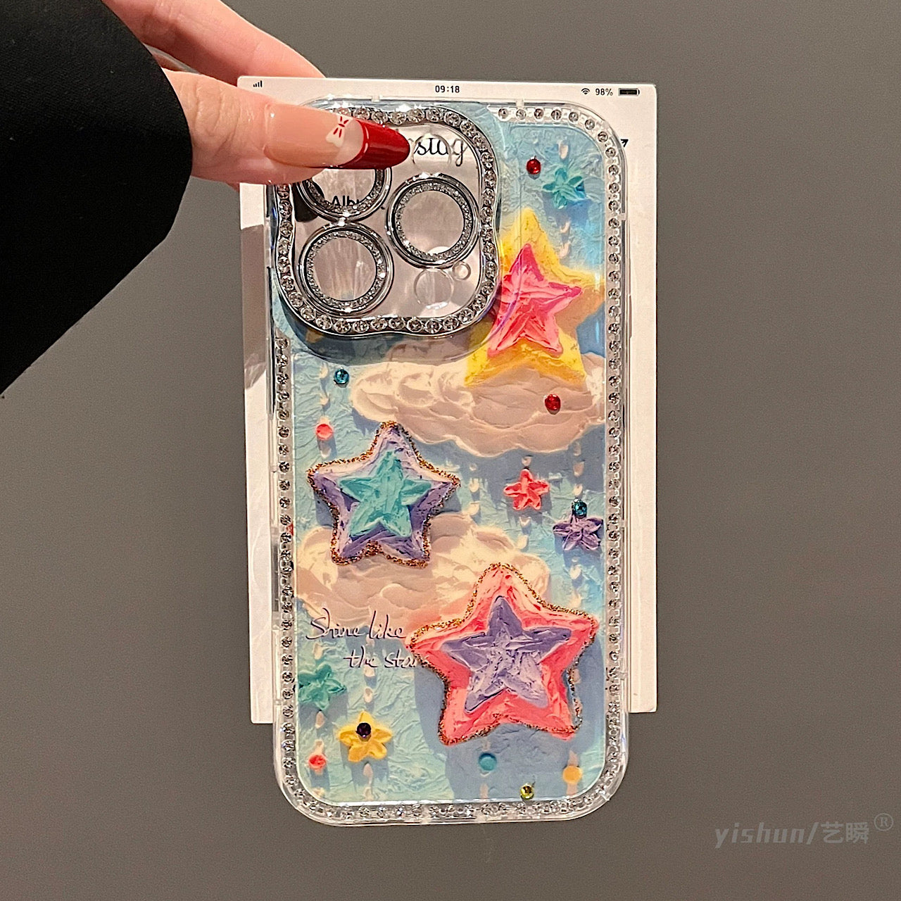 iPhoneケース ポップ 可愛い レインボースター 雲柄 スマホケース