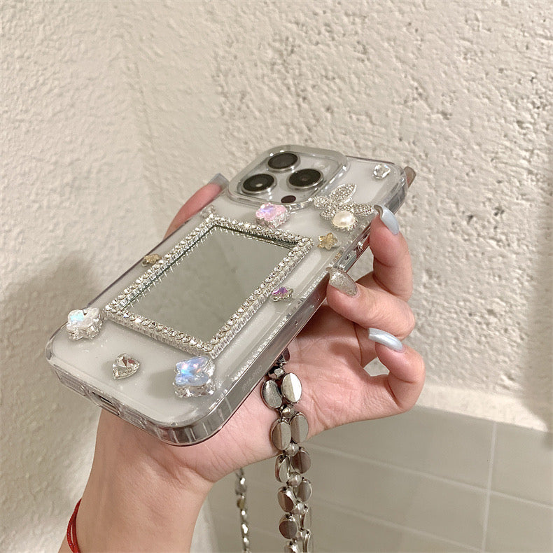 iPhoneケース おしゃれ 立体 蝶々 ミラー付き スマホケース