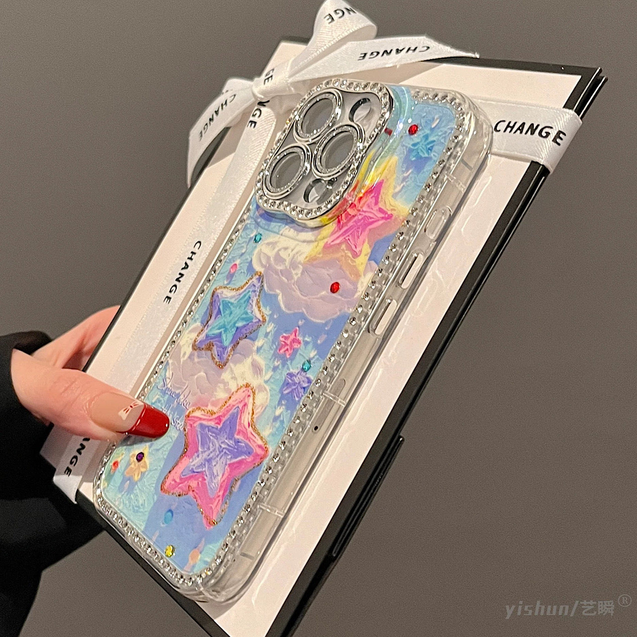 iPhoneケース ポップ 可愛い レインボースター 雲柄 スマホケース