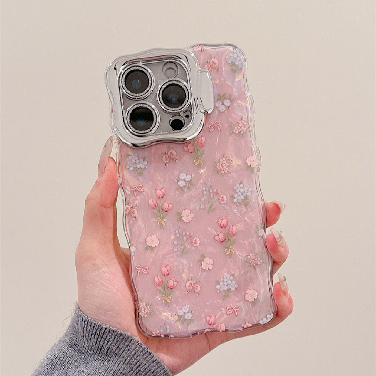 iPhoneケース おしゃれ フラワー スタンド付き スマホケース