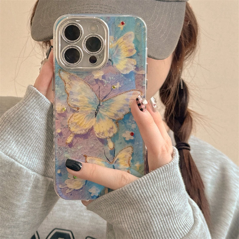 iPhoneケース おしゃれ ブルー×パープル 蝶々 スマホケース