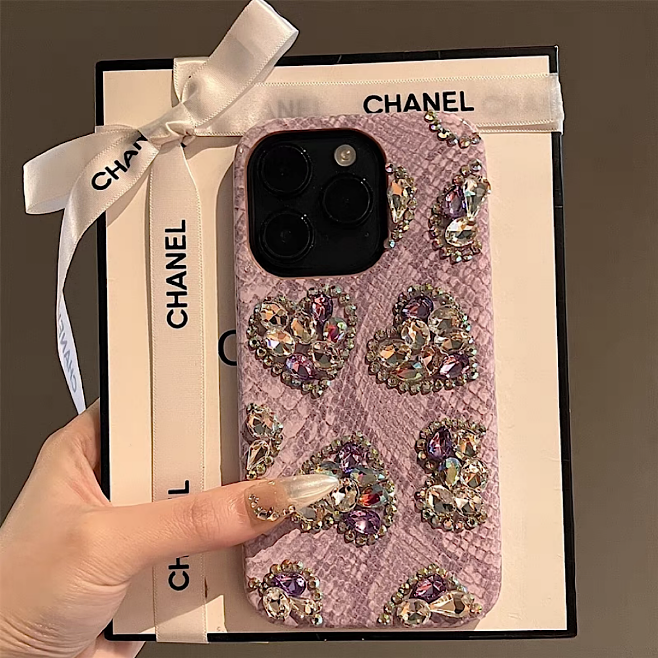 iPhoneケース おしゃれ ハート クリスタル パープル スマホケース