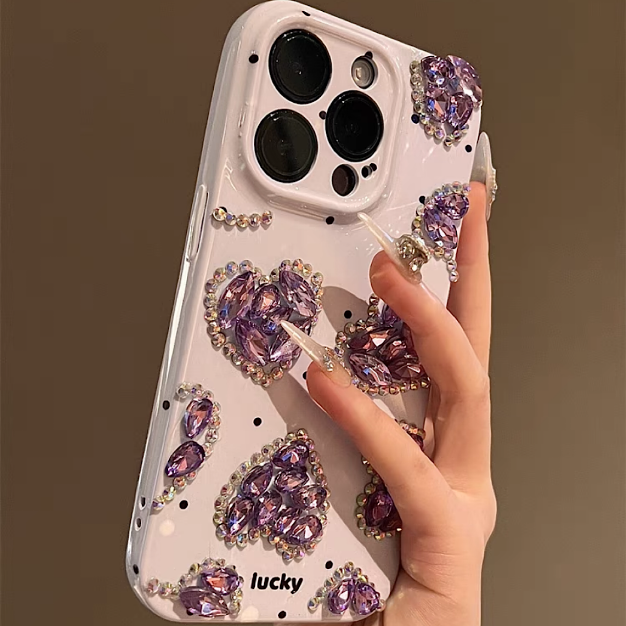 iPhoneケース おしゃれ ハート キラキラ クリスタル パープル スマホケース