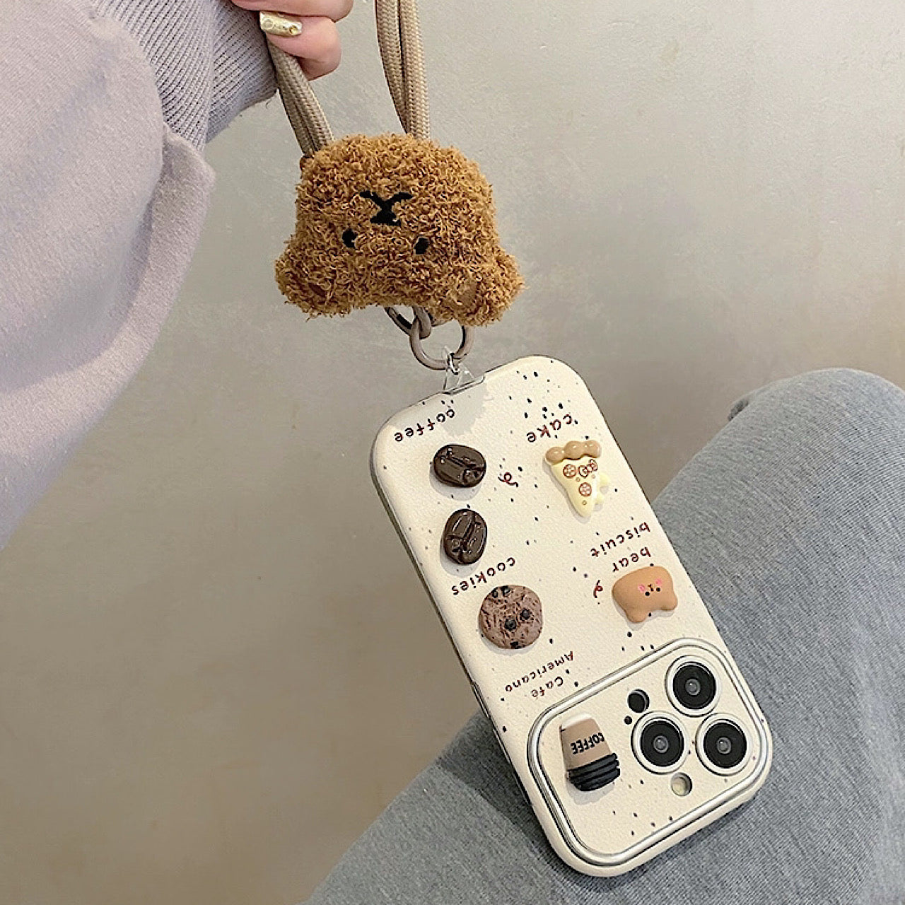 iPhoneケース 立体くま ビスケット＆カフェデザイン スマホケース