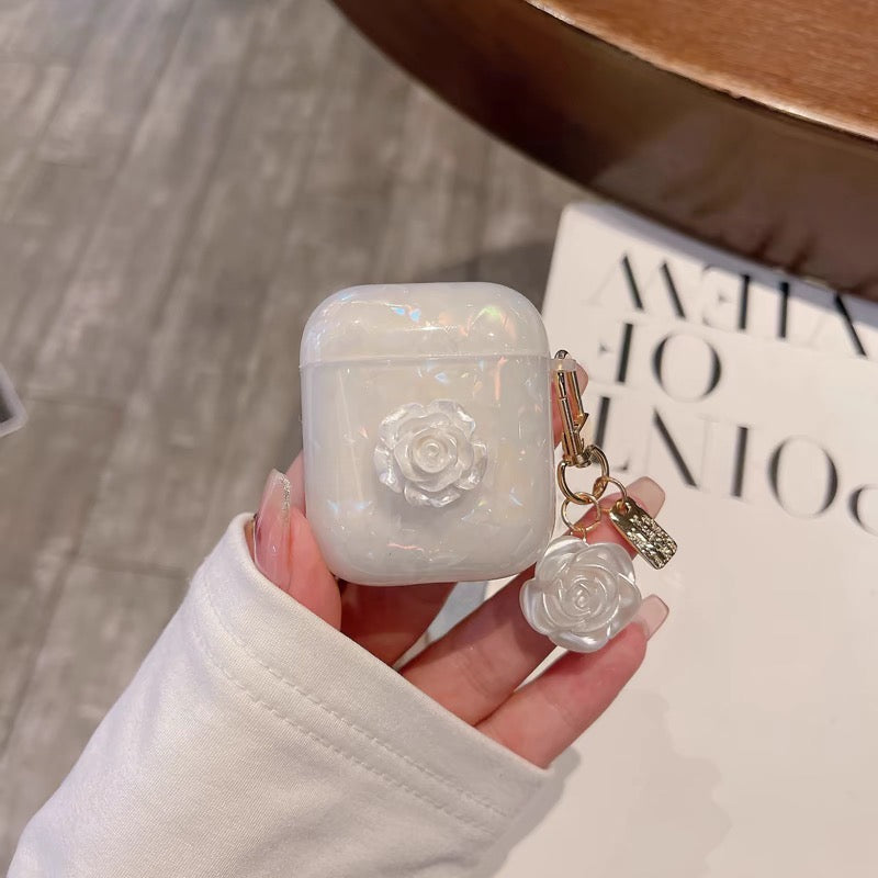 AirPodsケース おしゃれ 立体 お花付き ホワイト AirPods Proケース