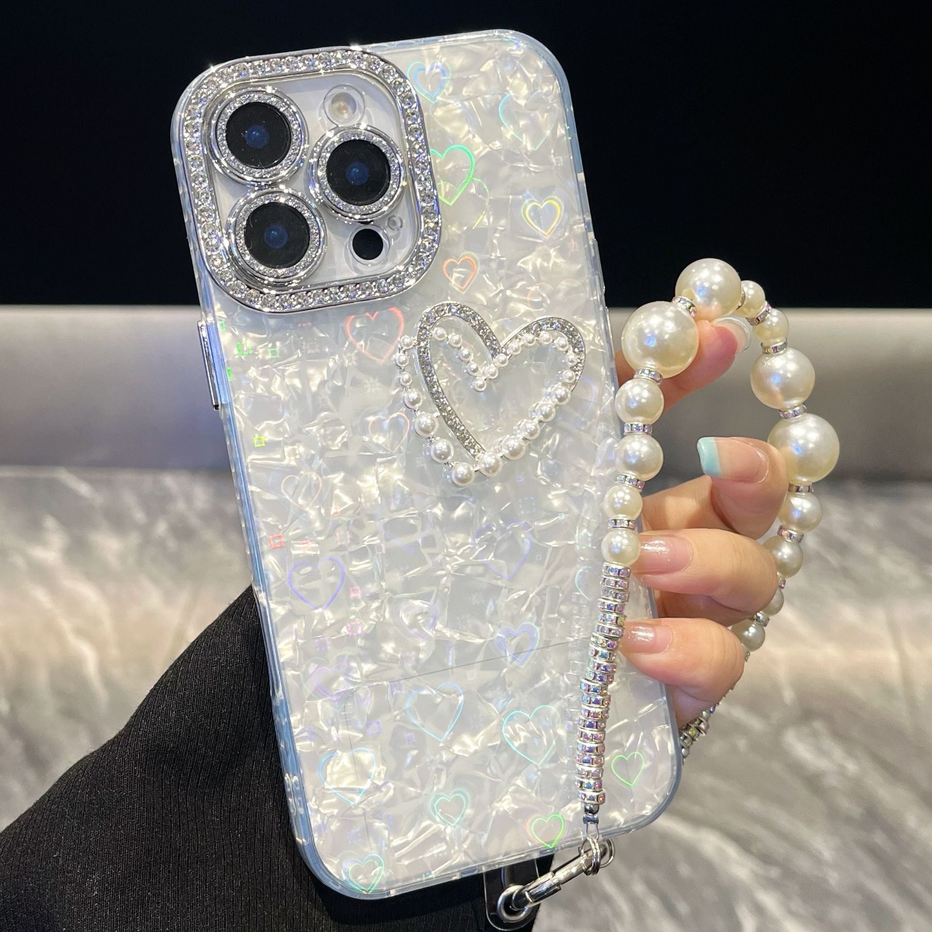 iPhoneケース おしゃれ ハート キラキラ カメラ保護付き スマホケース