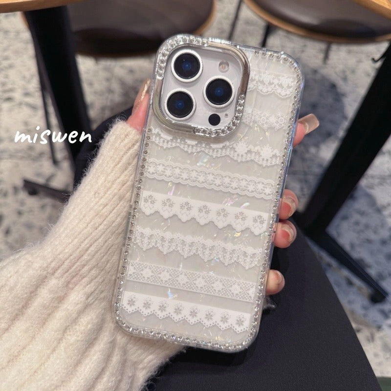 iPhoneケース きらめくレース模様×クリア スマホケース
