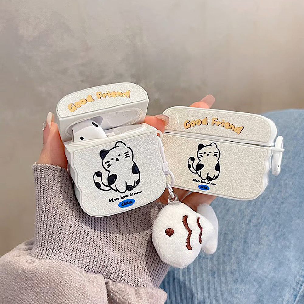 AirPodsケース かわいい 猫 魚ストラップ付き AirPods proケース