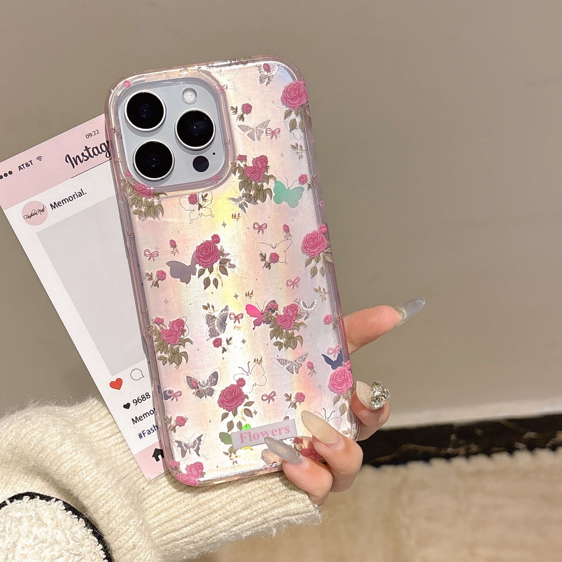 iPhoneケース おしゃれ ローズフラワー 蝶々 ピンク スマホケース