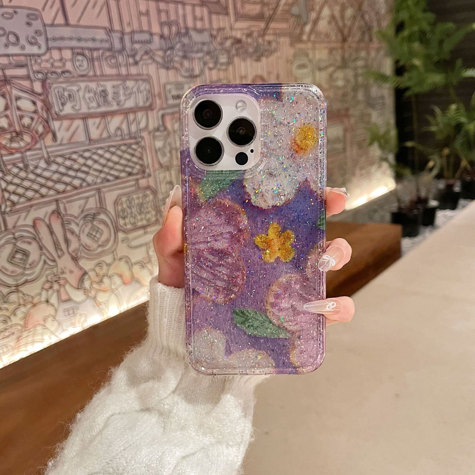 iPhoneケース かわいい お花柄 キラキラ ブルー ピンク　スマホケース