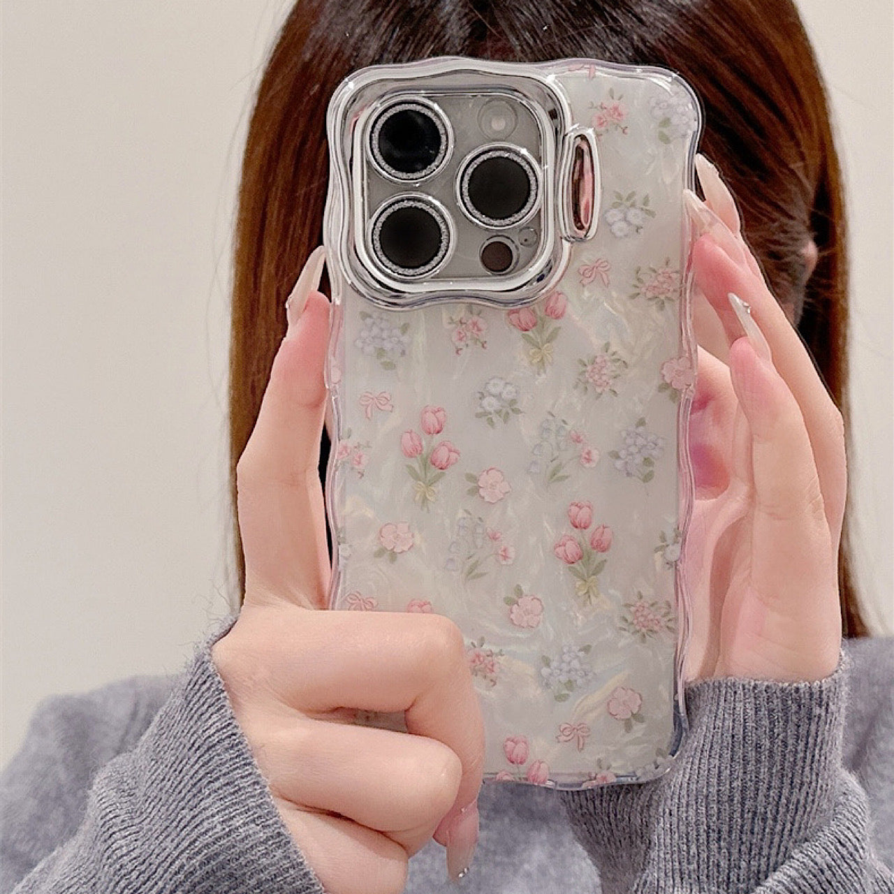 iPhoneケース おしゃれ フラワー スタンド付き スマホケース