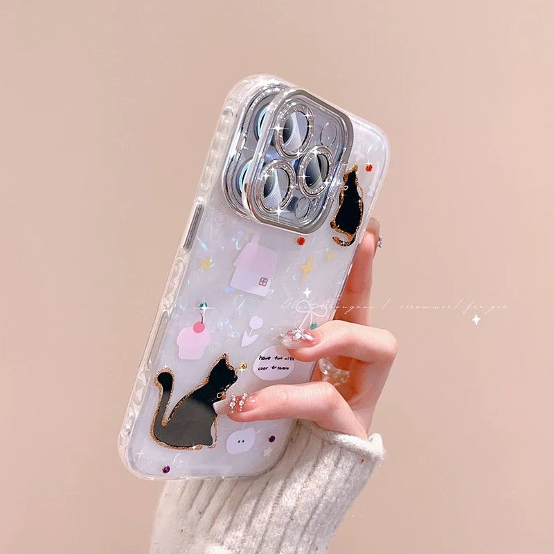 iPhoneケース かわいい 黒猫 スタンド付き スマホケース