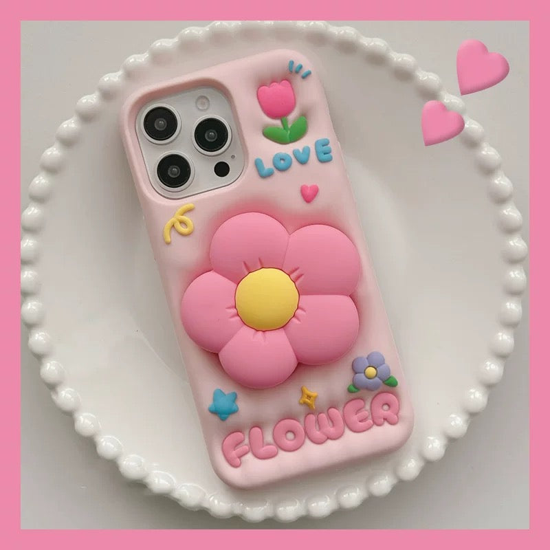 iPhoneケース かわいい ピンク フラワー スタンド付き スマホケース