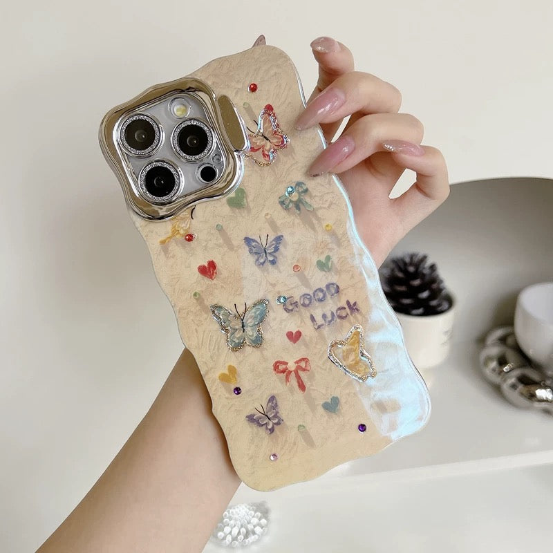 iPhoneケース おしゃれ カラフル 蝶々 カメラ保護付き スマホケース