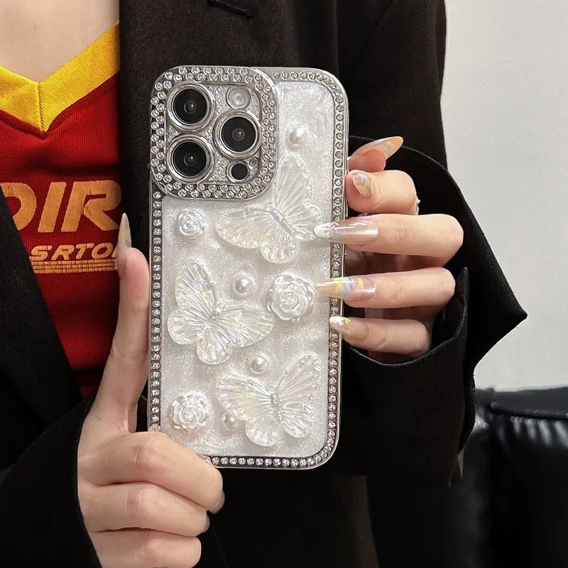 iPhoneケース おしゃれ 立体 蝶々 ホワイト スマホケース