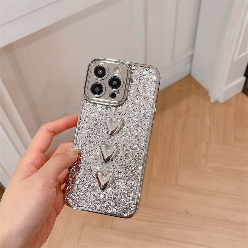 iPhoneケース おしゃれ シルバー ハート スマホケース