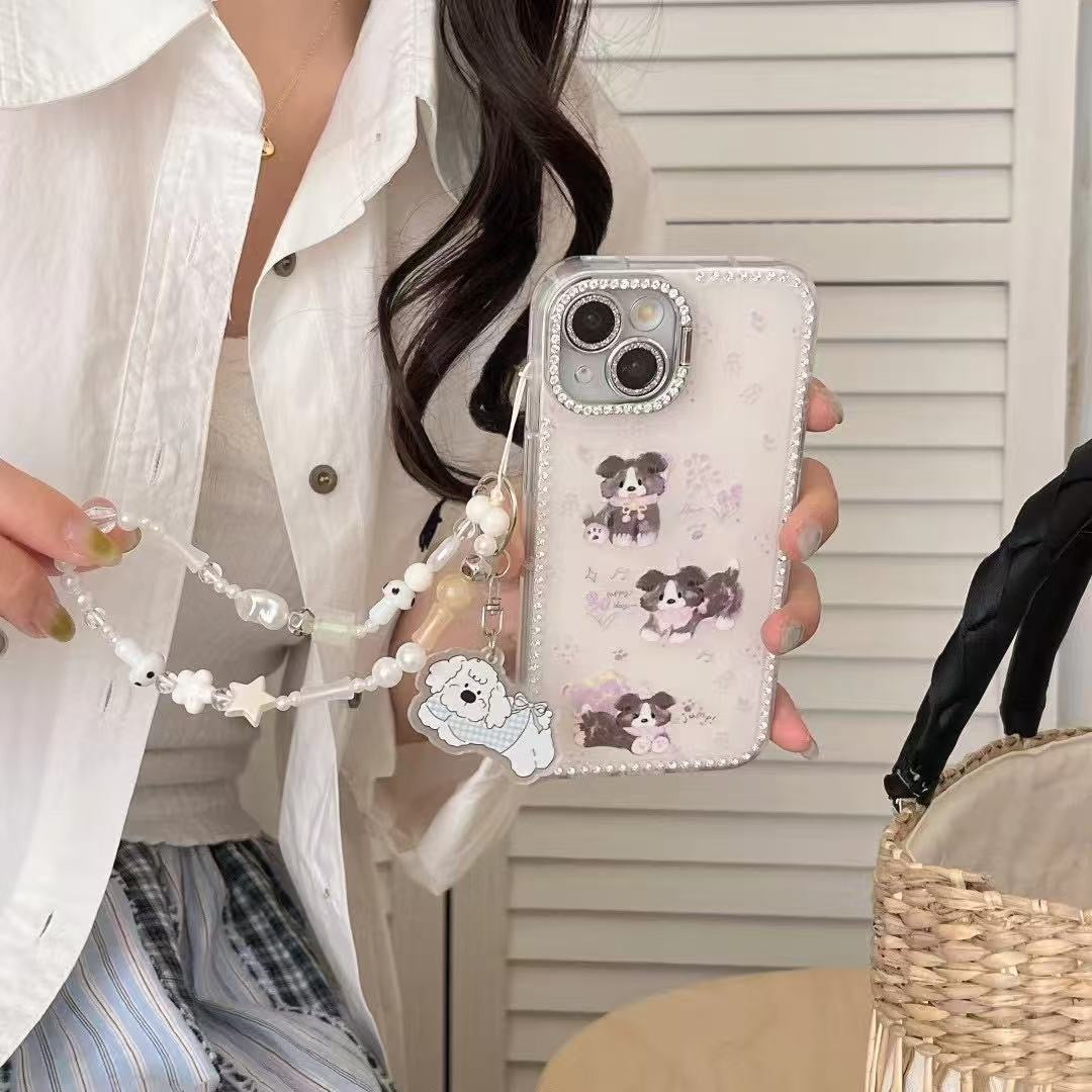 iPhoneケース かわいい 子犬 キラキラ スタンド付き スマホケース
