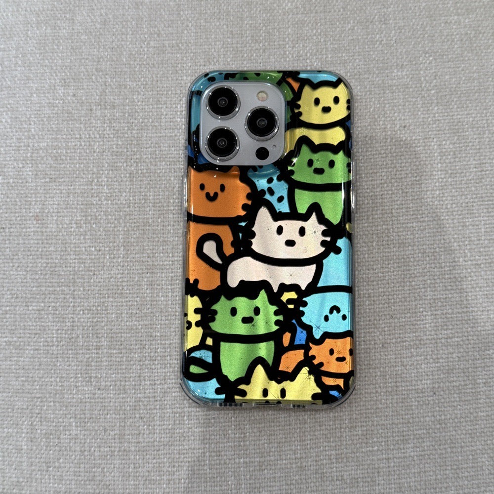 iPhoneケース カラフル 猫いっぱい スマホケース