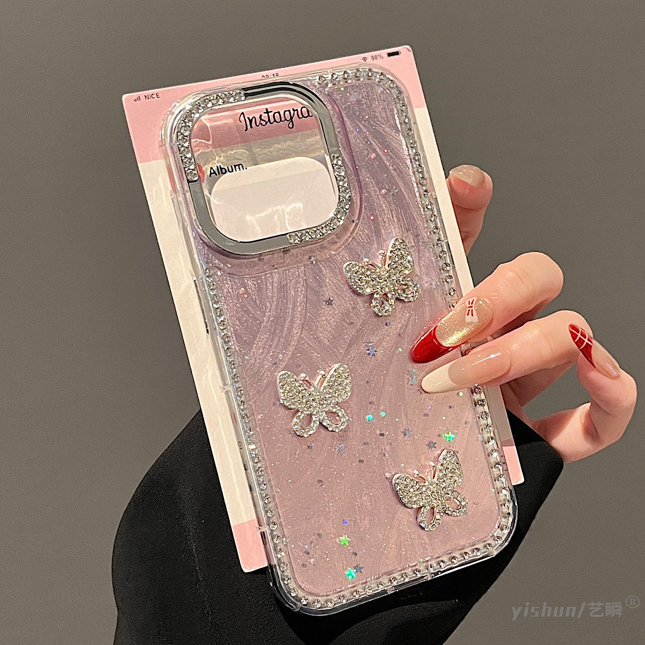 iPhoneケース おしゃれ 立体 蝶々 ピンク スマホケース