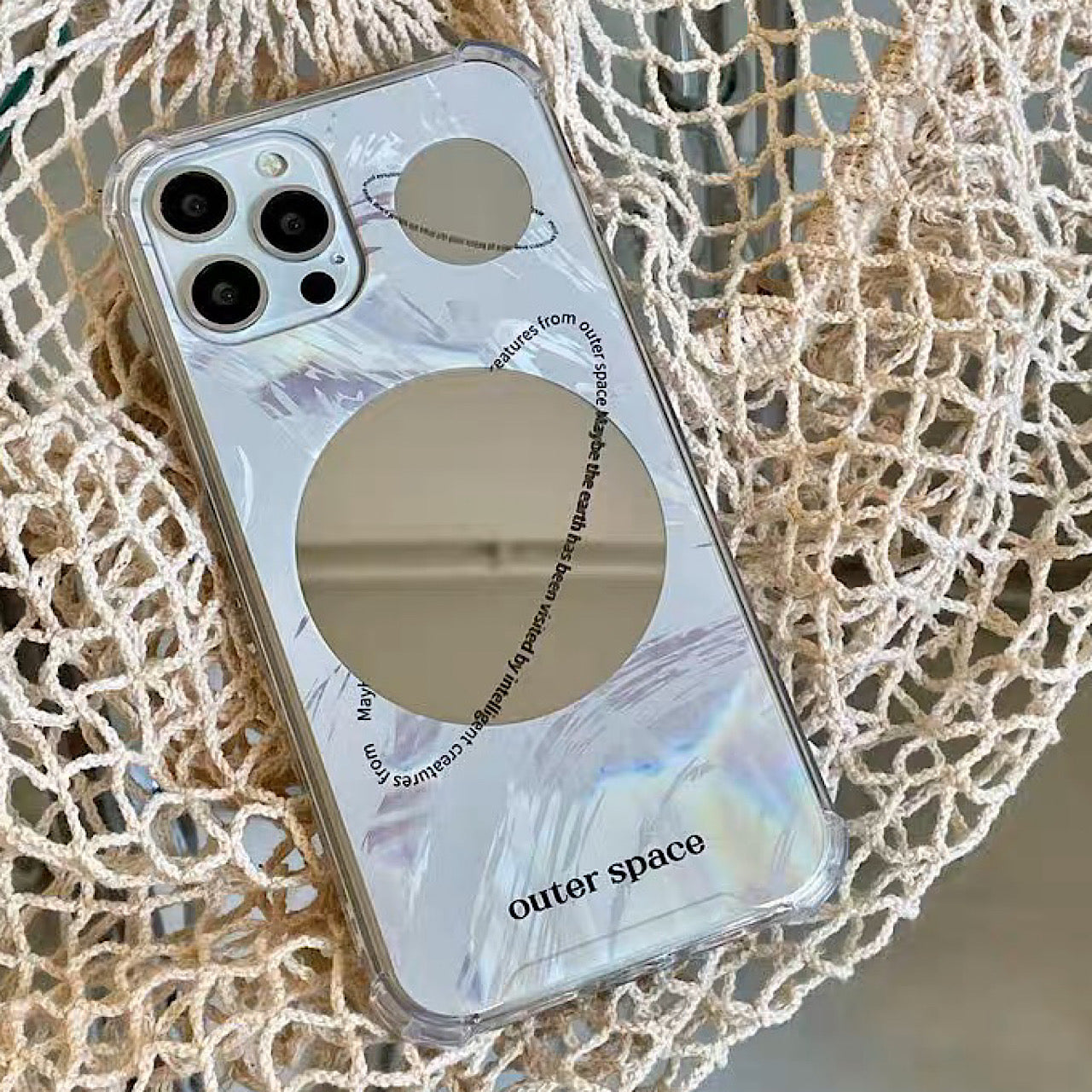 iPhoneケース おしゃれ 惑星 ホワイト ミラー付き スマホケース