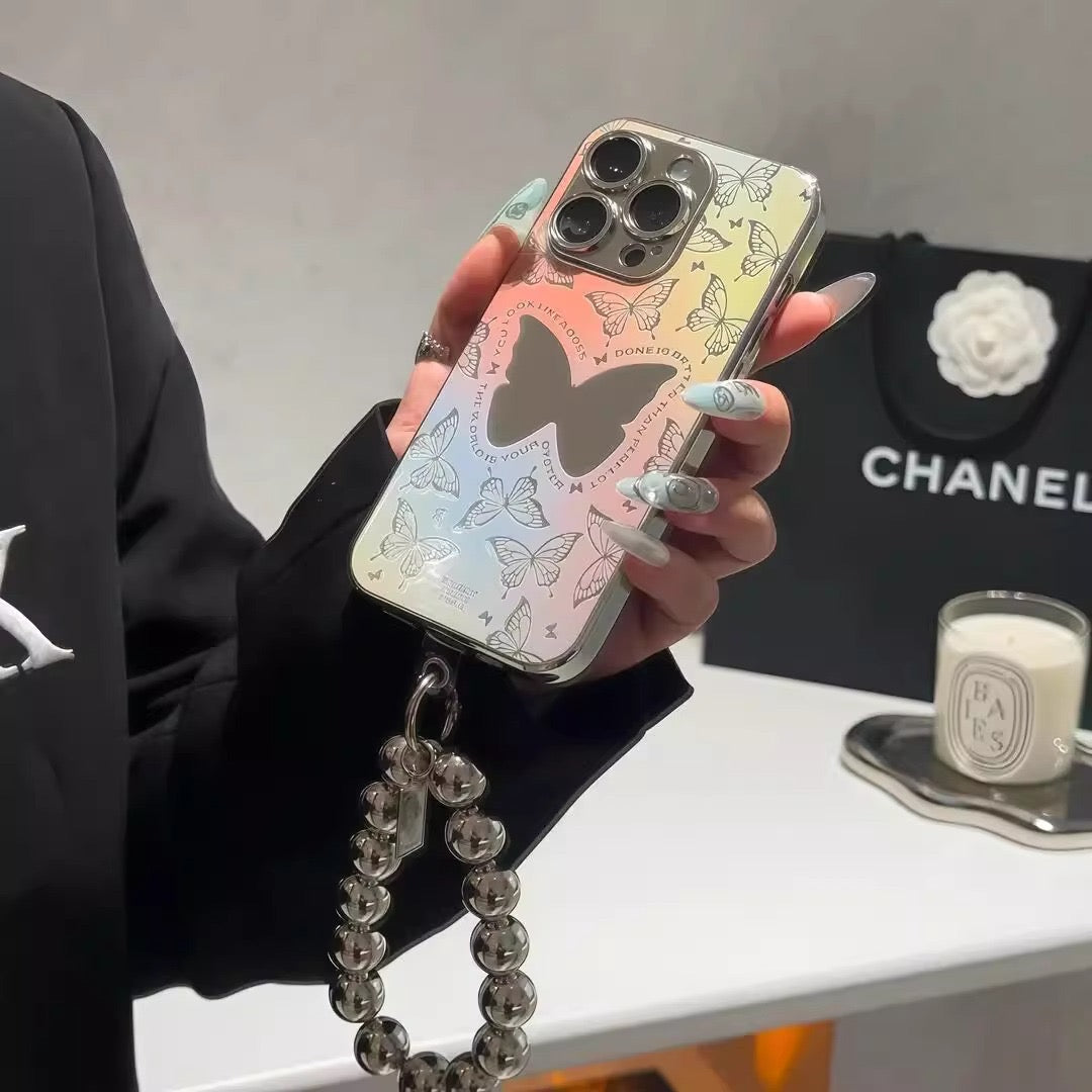 iPhoneケース おしゃれ カラフル 蝶々 ミラー付き スマホケース
