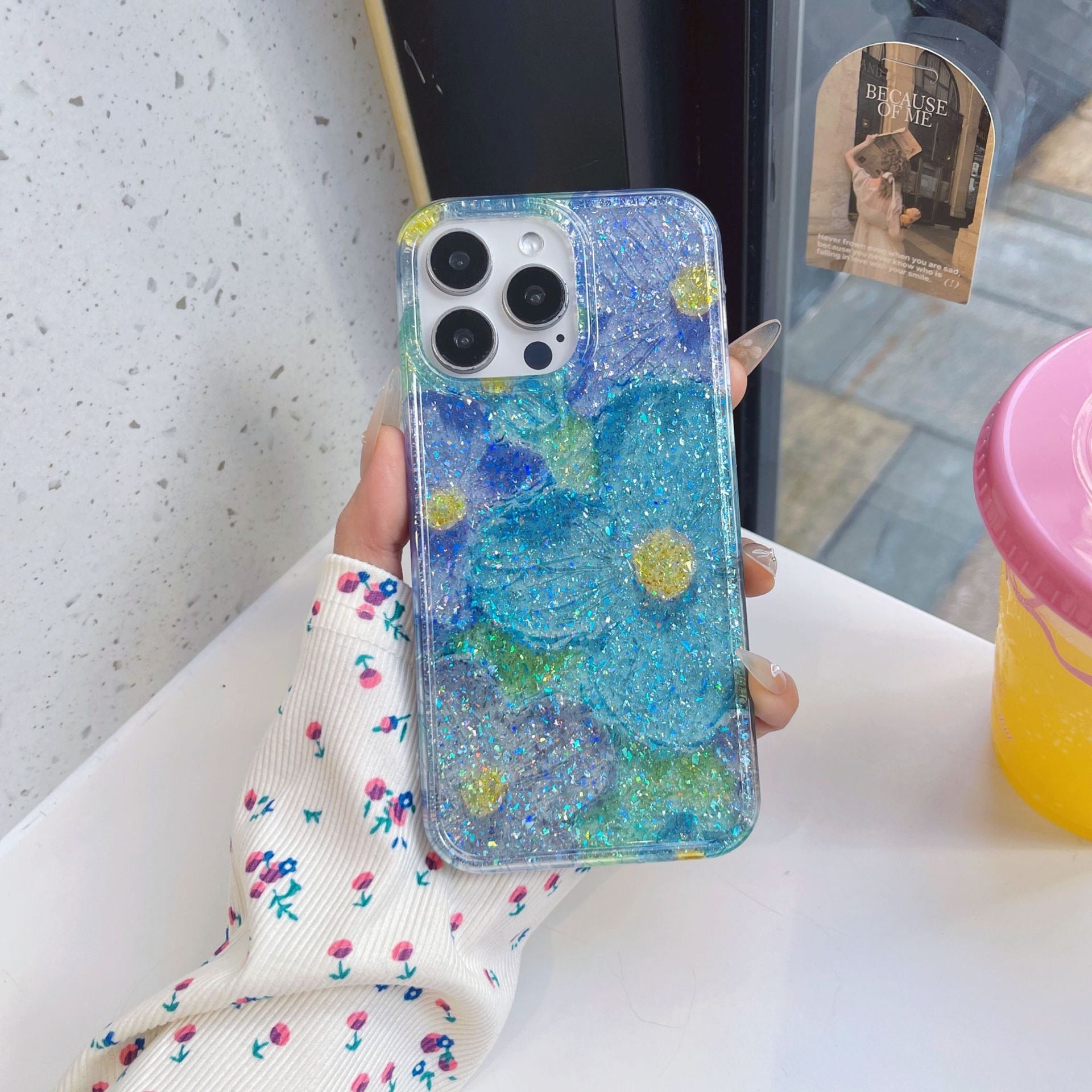 iPhoneケース かわいい お花柄 キラキラ ブルー ピンク　スマホケース
