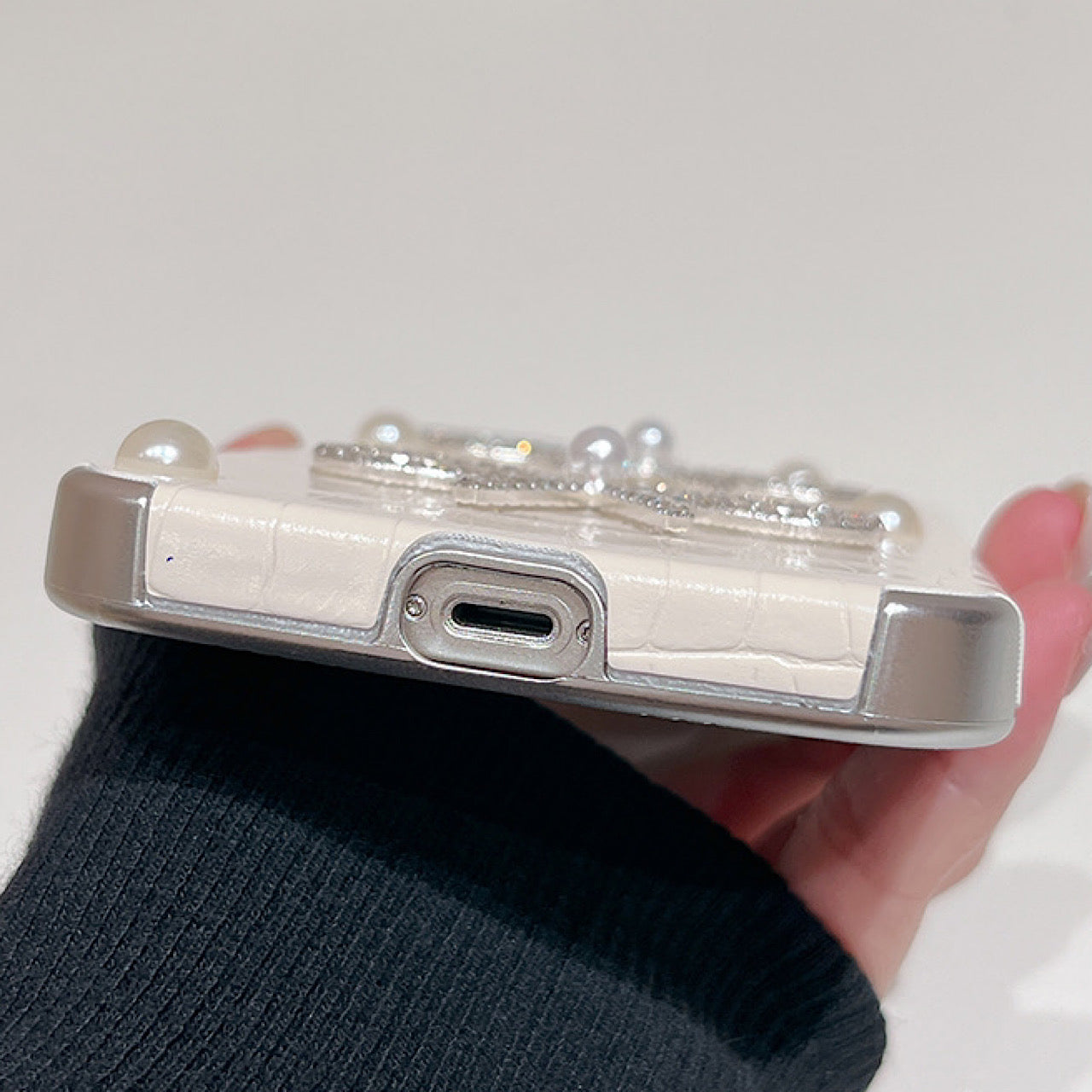 iPhoneケース おしゃれ キラキラ 立体 リボン ホワイト スマホケース