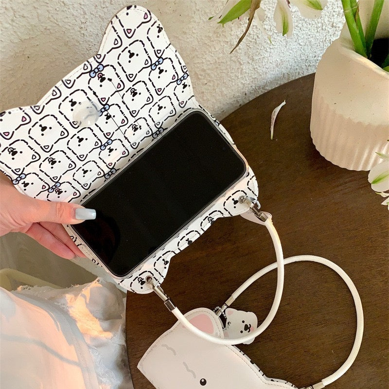 iPhoneケース かわいい 白犬 ショルダー ストラップ スマホケース