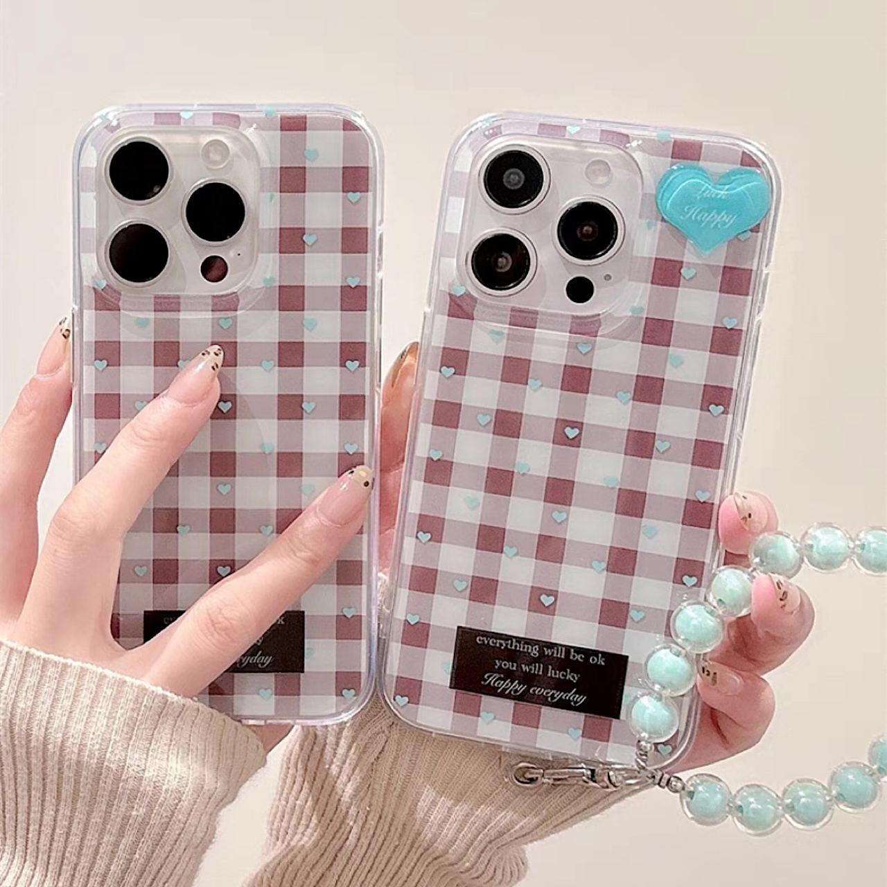 iPhoneケース おしゃれ ハート チェック柄 スマホケース